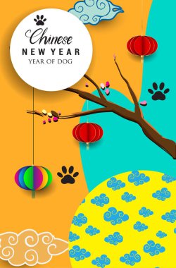 Çin yeni yılı 2018 tebrik kartı. Köpek yılı. Vektör çizim. Asya tarzı.