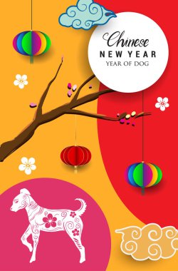 Çin yeni yılı 2018 tebrik kartı. Köpek yılı. Vektör çizim. Asya tarzı.