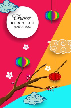 Çin yeni yılı 2018 tebrik kartı. Köpek yılı. Vektör çizim. Asya tarzı.