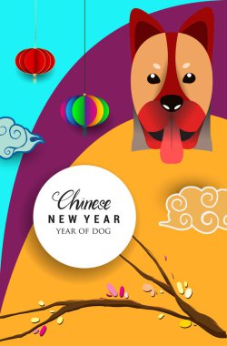 Çin yeni yılı 2018 tebrik kartı. Köpek yılı. Vektör çizim. Asya tarzı.