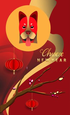 Çin yeni yılı 2018 tebrik kartı. Köpek yılı. Vektör çizim. Asya tarzı.