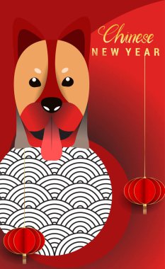 Çin yeni yılı 2018 tebrik kartı. Köpek yılı. Vektör çizim. Asya tarzı.