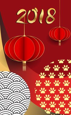 Çin yeni yılı 2018 tebrik kartı. Köpek yılı. Vektör çizim. Asya tarzı.