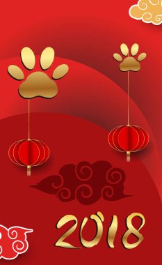 Çin yeni yılı 2018 tebrik kartı. Köpek yılı. Vektör çizim. Asya tarzı.