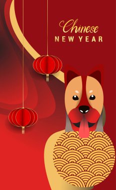 Çin yeni yılı 2018 tebrik kartı. Köpek yılı. Vektör çizim. Asya tarzı.