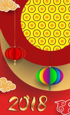 Çin yeni yılı 2018 tebrik kartı. Köpek yılı. Vektör çizim. Asya tarzı.