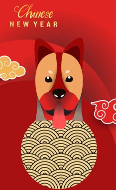 Çin yeni yılı 2018 tebrik kartı. Köpek yılı. Vektör çizim. Asya tarzı.