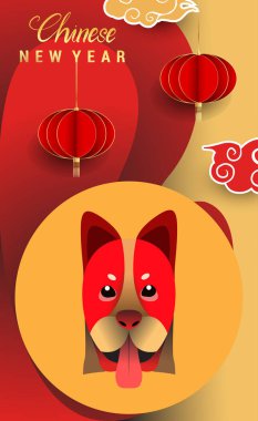 Çin yeni yılı 2018 tebrik kartı. Köpek yılı. Vektör çizim. Asya tarzı.