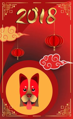 Çin yeni yılı 2018 tebrik kartı. Köpek yılı. Vektör çizim. Asya tarzı.