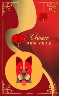 Çin yeni yılı 2018 tebrik kartı. Köpek yılı. Vektör çizim. Asya tarzı.  