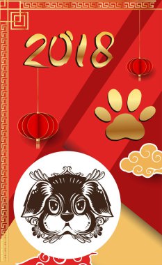 Çin yeni yılı 2018 tebrik kartı. Köpek yılı. Vektör çizim. Asya tarzı.  