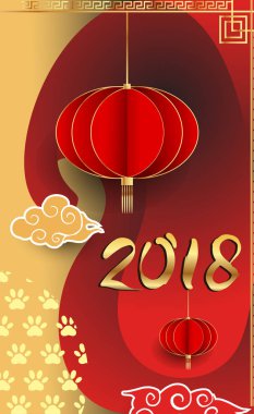 Çin yeni yılı 2018 tebrik kartı. Köpek yılı. Vektör çizim. Asya tarzı.