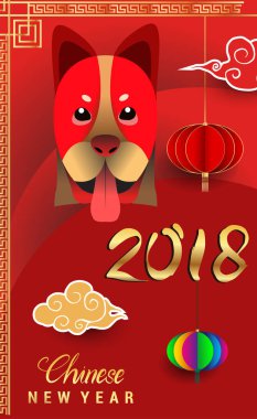Çin yeni yılı 2018 tebrik kartı. Köpek yılı. Vektör çizim. Asya tarzı.