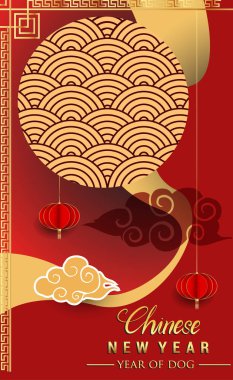 Çin yeni yılı 2018 tebrik kartı. Köpek yılı. Vektör çizim. Asya tarzı.  