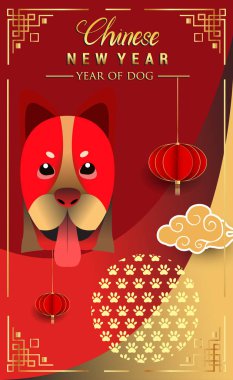 Çin yeni yılı 2018 tebrik kartı. Köpek yılı. Vektör çizim. Asya tarzı.