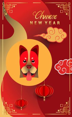 Çin yeni yılı 2018 tebrik kartı. Köpek yılı. Vektör çizim. Asya tarzı.  