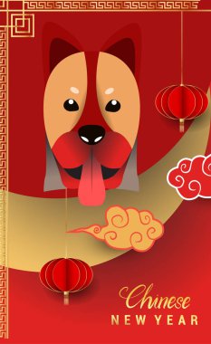 Çin yeni yılı 2018 tebrik kartı. Köpek yılı. Vektör çizim. Asya tarzı.