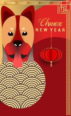 Çin yeni yılı 2018 tebrik kartı. Köpek yılı. Vektör çizim. Asya tarzı.