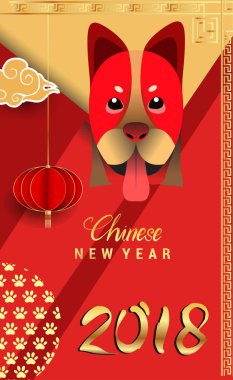 Çin yeni yılı 2018 tebrik kartı. Köpek yılı. Vektör çizim. Asya tarzı.