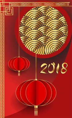 Çin yeni yılı 2018 tebrik kartı. Köpek yılı. Vektör çizim. Asya tarzı.