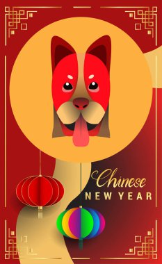 Çin yeni yılı 2018 tebrik kartı. Köpek yılı. Vektör çizim. Asya tarzı.