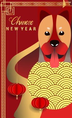 Çin yeni yılı 2018 tebrik kartı. Köpek yılı. Vektör çizim. Asya tarzı.