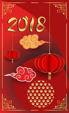 Çin yeni yılı 2018 tebrik kartı. Köpek yılı. Vektör çizim. Asya tarzı.