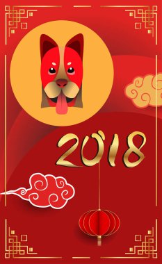 Çin yeni yılı 2018 tebrik kartı. Köpek yılı. Vektör çizim. Asya tarzı.