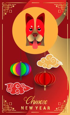 Çin yeni yılı 2018 tebrik kartı. Köpek yılı. Vektör çizim. Asya tarzı.  