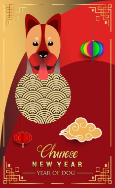 Çin yeni yılı 2018 tebrik kartı. Köpek yılı. Vektör çizim. Asya tarzı.
