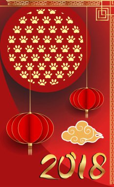 Çin yeni yılı 2018 tebrik kartı. Köpek yılı. Vektör çizim. Asya tarzı.  