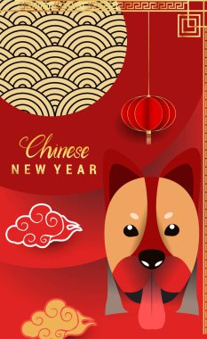 Çin yeni yılı 2018 tebrik kartı. Köpek yılı. Vektör çizim. Asya tarzı.