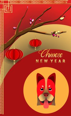 Çin yeni yılı 2018 tebrik kartı. Köpek yılı. Vektör çizim. Asya tarzı.