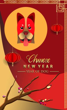 Çin yeni yılı 2018 tebrik kartı. Köpek yılı. Vektör çizim. Asya tarzı.