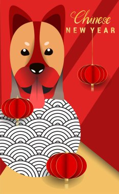 Çin yeni yılı 2018 tebrik kartı. Köpek yılı. Vektör çizim. Asya tarzı.
