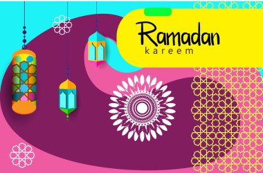Ramazan Kareem tatil kartı renkli vektör Illustration. Arapça tarzı tatil afiş şablon. 