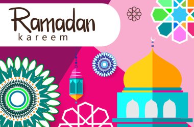 Ramazan Kareem tatil kartı renkli vektör Illustration. Arapça tarzı tatil afiş şablon. 