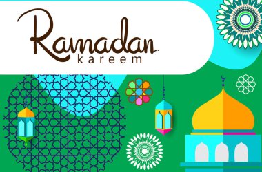 Ramazan Kareem tatil kartı renkli vektör Illustration. Arapça tarzı tatil afiş şablon. 