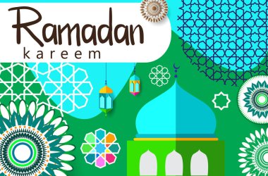 Ramazan Kareem tatil kartı renkli vektör Illustration. Arapça tarzı tatil afiş şablon. 