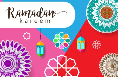Ramazan Kareem tatil kartı renkli vektör Illustration. Arapça tarzı tatil afiş şablon. 