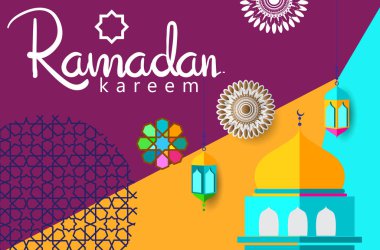 Ramazan Kareem tatil kartı renkli vektör Illustration. Arapça tarzı tatil afiş şablon. 