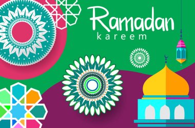 Ramazan Kareem tatil kartı renkli vektör Illustration. Arapça tarzı tatil afiş şablon. 