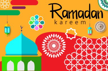 Ramazan Kareem tatil kartı renkli vektör Illustration. Arapça tarzı tatil afiş şablon. 