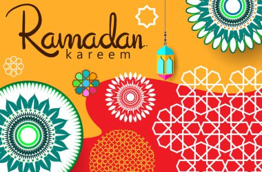 Ramazan Kareem tatil kartı renkli vektör Illustration. Arapça tarzı tatil afiş şablon. 
