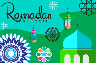 Ramazan Kareem tatil kartı renkli vektör Illustration. Arapça tarzı tatil afiş şablon. 