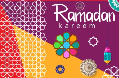 Ramazan Kareem tatil kartı renkli vektör Illustration. Arapça tarzı tatil afiş şablon. 
