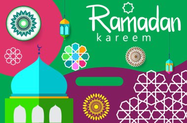 Ramazan Kareem tatil kartı renkli vektör Illustration. Arapça tarzı tatil afiş şablon. 