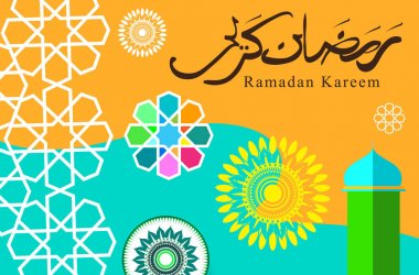 Ramazan Kareem tatil kartı renkli vektör Illustration. Arapça tarzı tatil afiş şablon. 