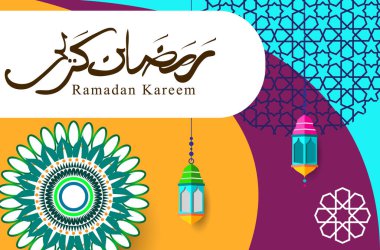 Ramazan Kareem tatil kartı renkli vektör Illustration. Arapça tarzı tatil afiş şablon. 