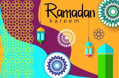Ramazan Kareem tatil kartı renkli vektör Illustration. Arapça tarzı tatil afiş şablon. 
